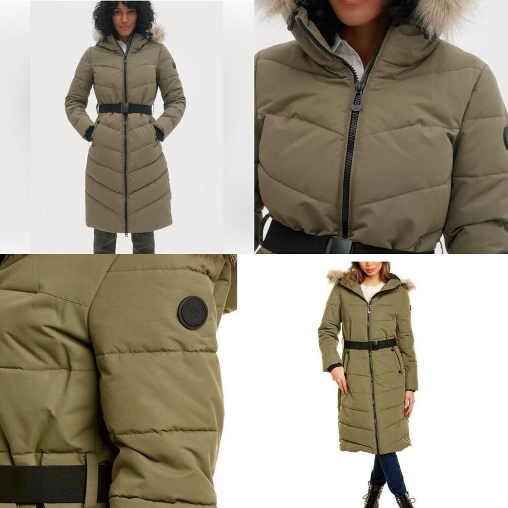 Noize Womens Capri Belted Long Parka, Green size medium